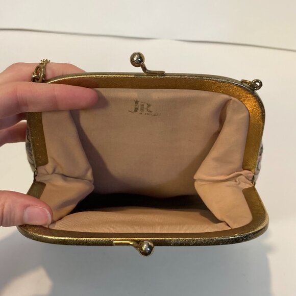 Vintage Julias Resnick JR Handbag Courting Couply Tapestry Needlepoint Gold - Picture 4 of 8